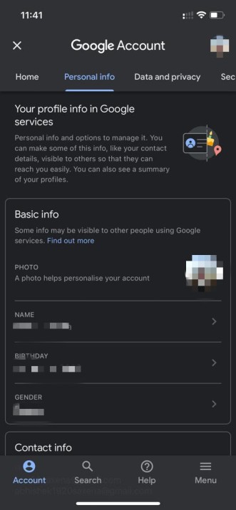 Personal Info tab - iOS