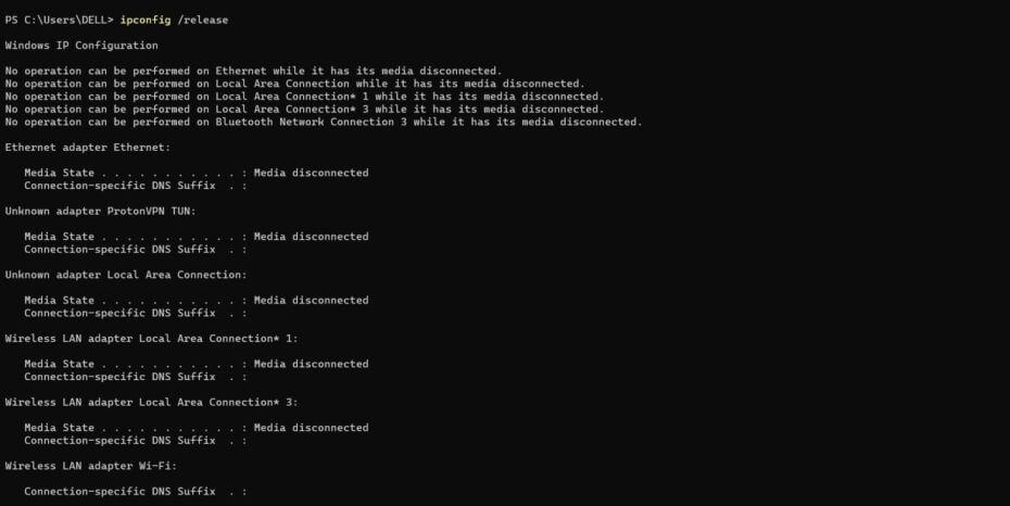 ipconfig /release